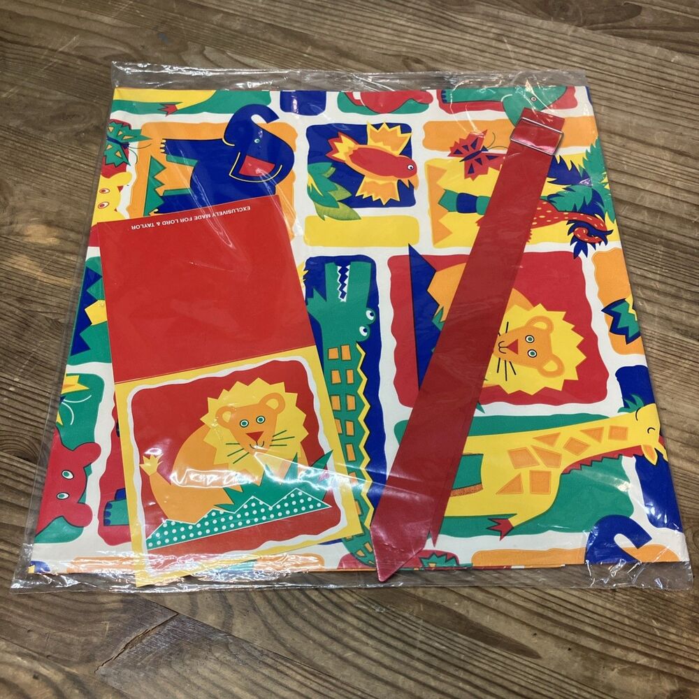VTG 90s Kids Jungle Animals Gift Wrap Ensemble Lord & Taylor NEW Sealed Card Bow